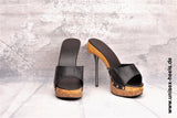 1003 - Hochwertige handgefertigte High-Heels mit echter Holzsohle, echtem Leder und Steel-Heel