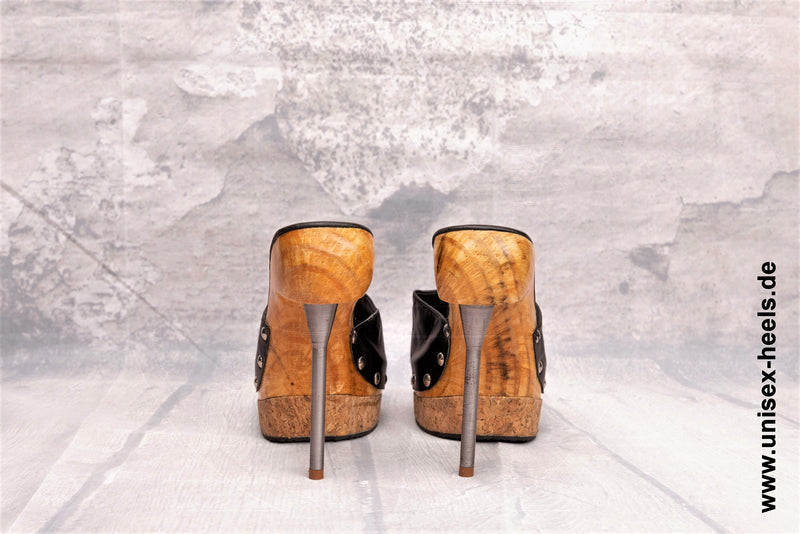 1003 - Hochwertige handgefertigte High-Heels mit echter Holzsohle, echtem Leder und Steel-Heel