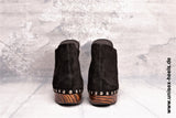 1006 - High quality handmade high heel platform clogs with real wooden sole and suede.
