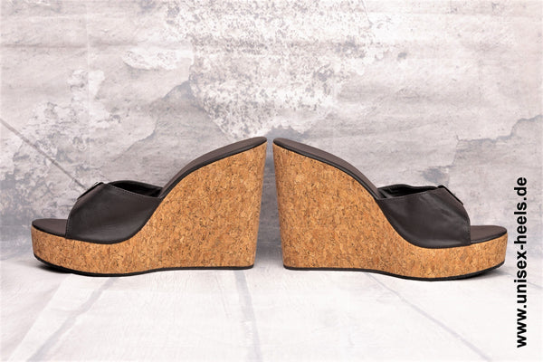 1007 - High quality handmade high heel wedges with genuine leather and adjustable buckle.