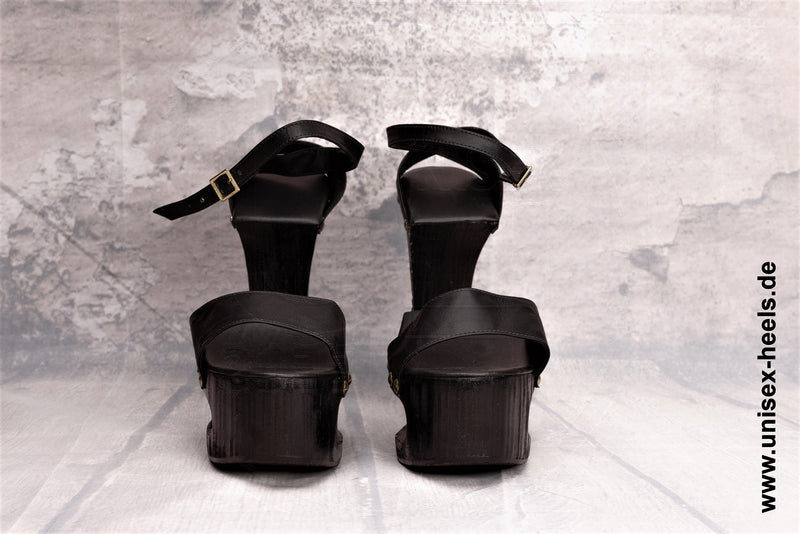 1011 - Exotische handgefertigte High-Heels mit echter Holzsohle und echtem Leder
