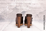 1013 - High quality handmade high heels with real wooden sole, genuine leather and adjustable buckle.