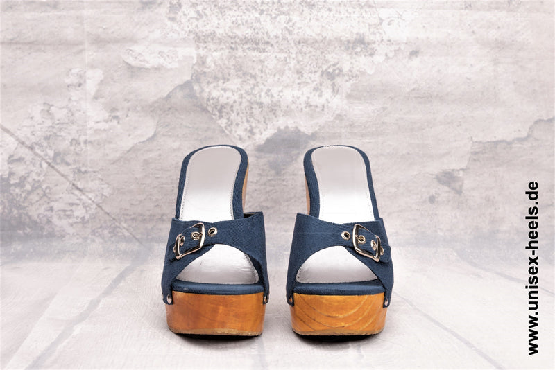 1014 - High quality handmade high heel wedges with real wooden sole and adjustable buckle.