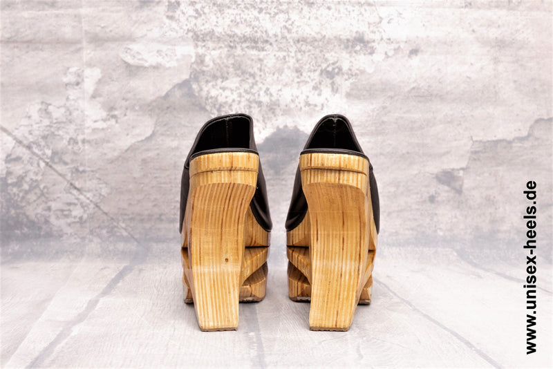 1017 - Exotische handgefertigte High-Heels mit echter Holzsohle und echtem Leder