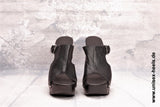 1018 - Exotische handgefertigte High-Heels mit echter Holzsohle, echtem Leder und verstellbarer Schnalle