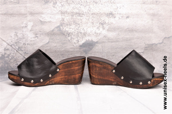 1019 - High quality handmade high heel wedges with real wooden sole and real leather