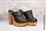 1021 - High quality handmade high heel retro clogs with real wooden soles and real leather