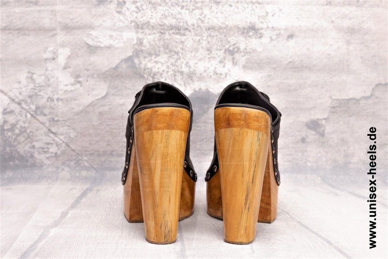 1021 - High quality handmade high heel retro clogs with real wooden soles and real leather