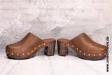 UNISEX HEELS - 2002 | Elegant retro clogs | handmade | small &amp; large sizes | real wooden sole and real leather | Color brown | High heels platform | High shoes for everyone | Comfortable clogs