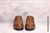 UNISEX HEELS - 2002 | Edle Retro Clogs | handgefertigt | kleine & große Größen | echt Holzsohle und echt Leder | Farbe Braun | High Heels Plateau | Hohe Schuhe für Jeden | Bequeme Clogs