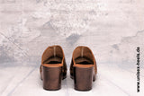 UNISEX HEELS - 2002 | Edle Retro Clogs | handgefertigt | kleine & große Größen | echt Holzsohle und echt Leder | Farbe Braun | High Heels Plateau | Hohe Schuhe für Jeden | Bequeme Clogs
