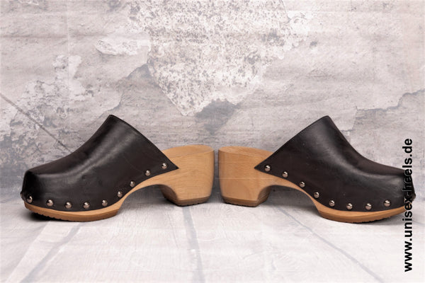 UNISEX HEELS - 2006 | Edle Designer Clogs | handgefertigt | kleine & große Größen | echt Holzsohle und echt Leder | Farbe Schwarz | High  Heels Plateau | Hohe Schuhe für Jeden | Bequeme Clogs