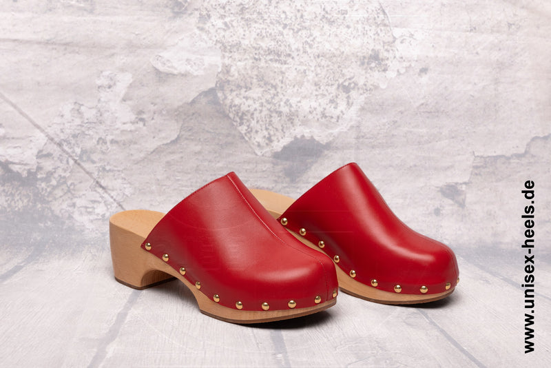 UNISEX HEELS - 2011 | Edle Designer Clogs | handgefertigt | kleine & große Größen | echt Holzsohle und echt Leder | Farbe Rot | High  Heels Plateau | Hohe Schuhe für Jeden | Bequeme Clogs