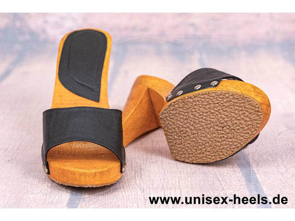1012 - High quality handmade high heels mules with real wooden sole and genuine leather.